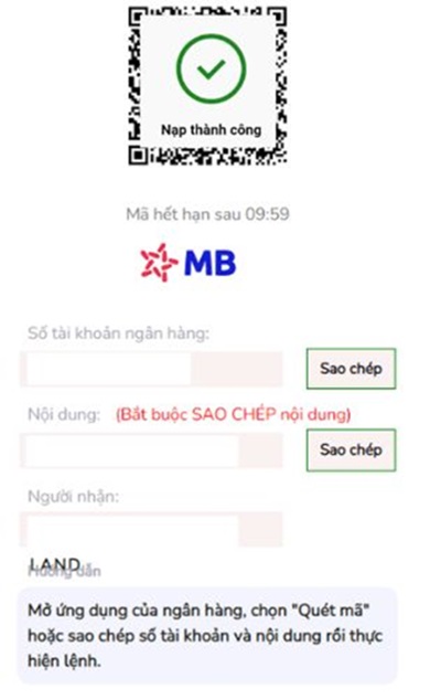 Thanh toán lệnh nạp và hoàn tất quá trình nạp tiền MTC68